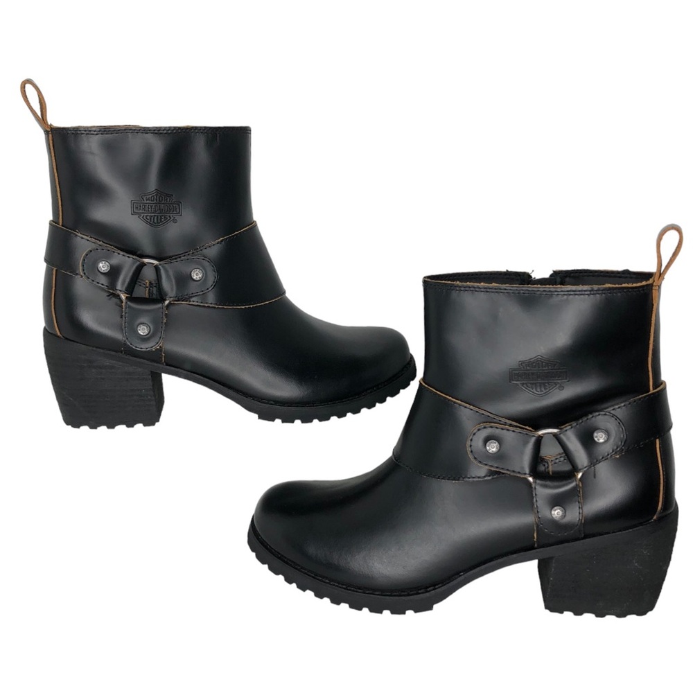 🆕 Harley Davidson Lalanne Black Leather Logo Harness Riding Boots